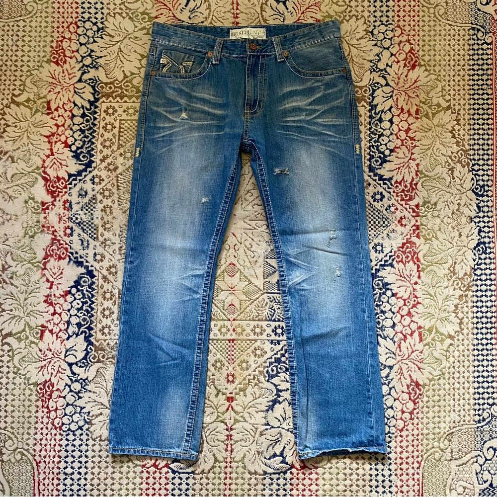 Big Star Jeans Men’s 38 x 34 Distressed Denim Rodeo Y2K Vintage